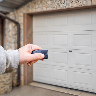 Birmingham security key fob pointing to a garage door