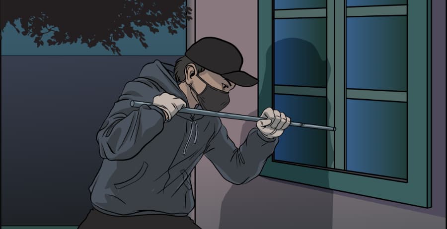 Illustration of burglar forcing entry through a window in Birmingham